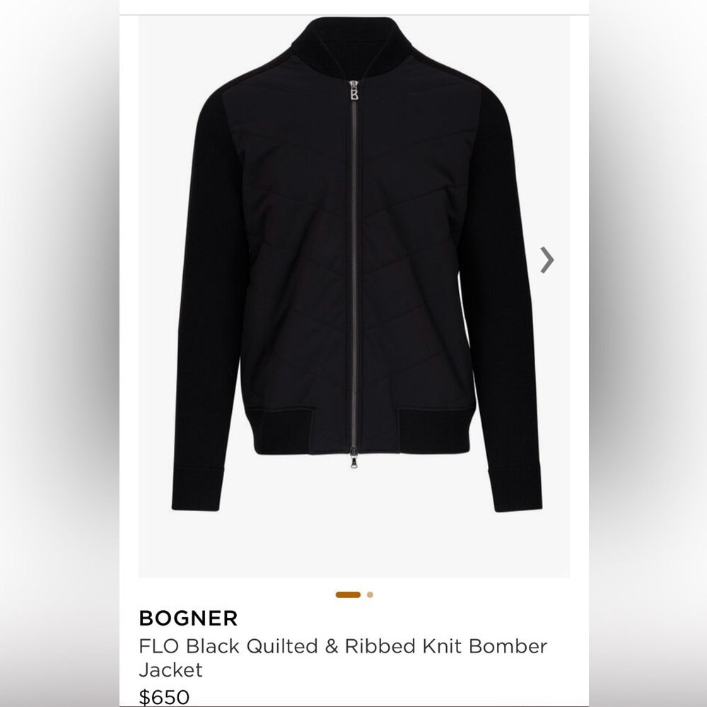 Men’s Bogner Flo Black Quilted & Ribbed Knit Bomber Jacket NWT